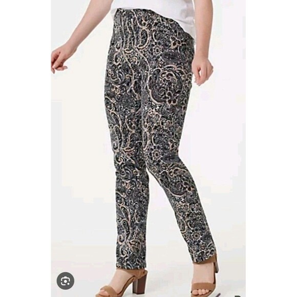 Isaac Mizrahi Live Stretch Pull On Pants Neutral Paisley Size 10 - Picture 1 of 8